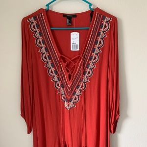 Forever 21 Embroidered Long Sleeve Tunic Dress
